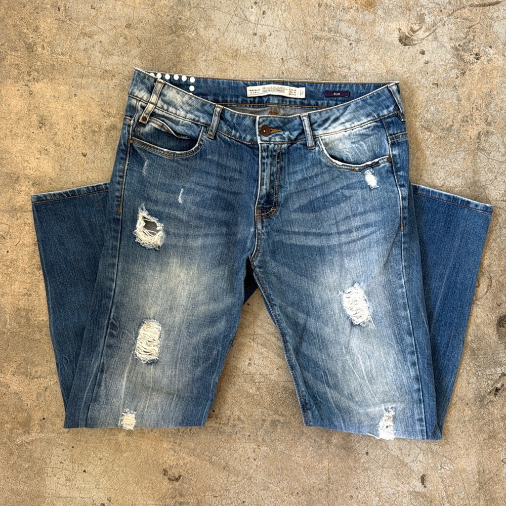 ZARA TRAFALUK Premium Wash Distressed Denim size 10  with studs and holes